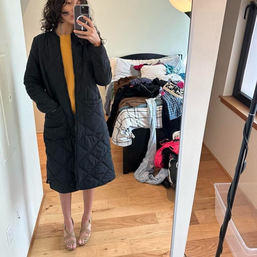 Women's Black Quilted Trench Coat - Picture 2 of 5